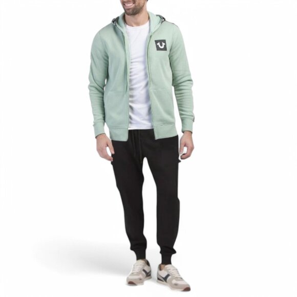True Religion Mens Logo Tape Sweatsuit Size XL Fleece Tracksuit Frosty Green NWT - Picture 3 of 9